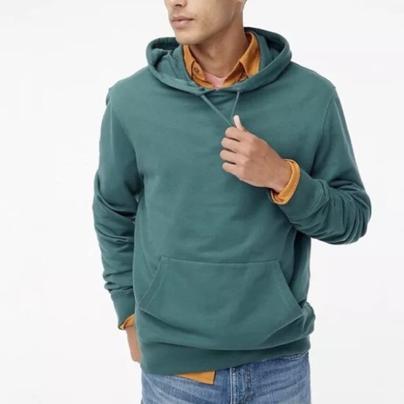 J.Crew Factory Green Teal French Terry Hoodie Sweatshirt Pullover Style AH298 - Picture 1 of 16